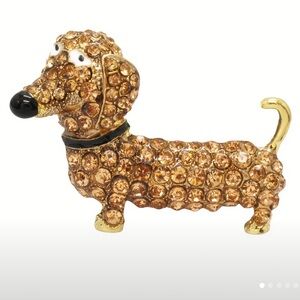 Sparkling Crystal Dachshund Brooch Pin – Low Rider Sausage Dog Jewelry New